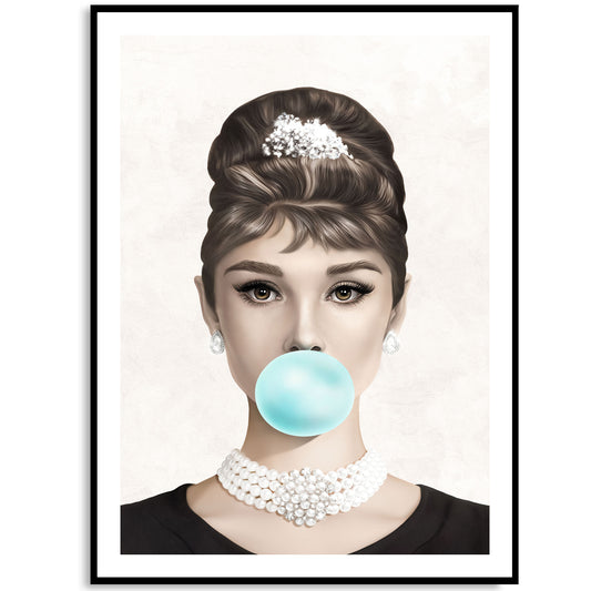 Audrey Hepburn Bubblegum Pink or Blue, Art Print