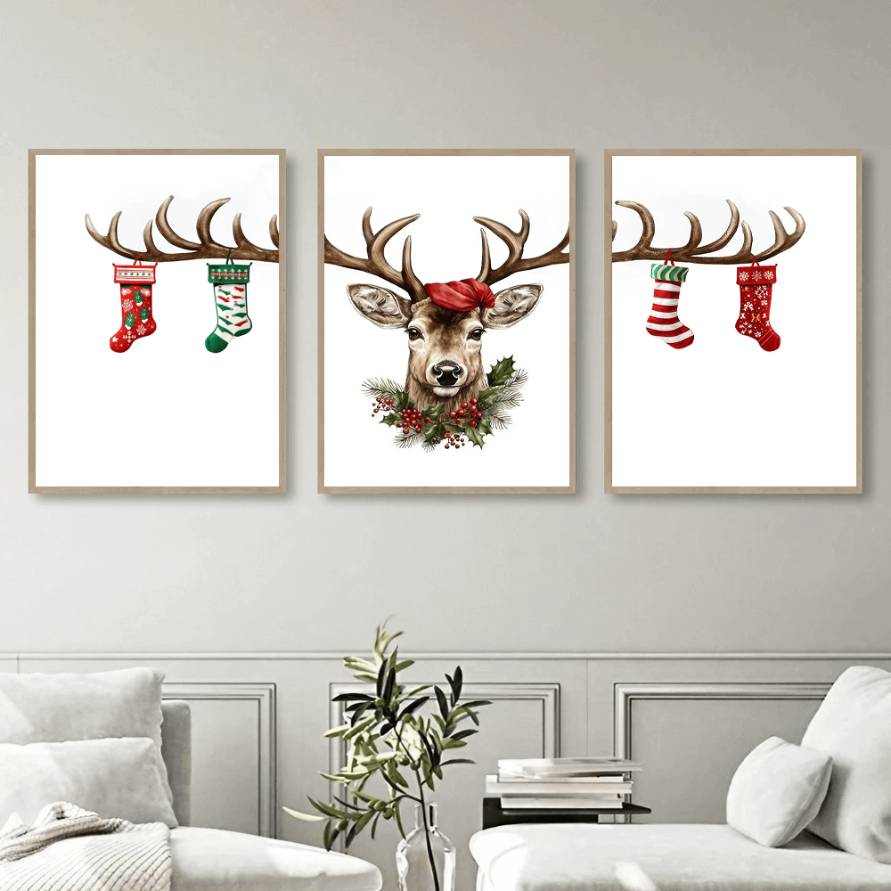 Triptych Christmas Reindeer Print (B)