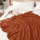 Rust Knitted Throw Blanket with Tassels