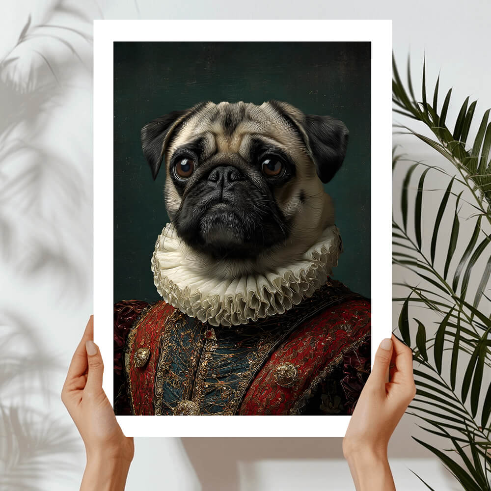 Vintage Pug Dog Portrait – Renaissance Art Print