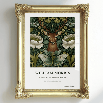 William Morris Inspired, Signed - Floral Deer Print