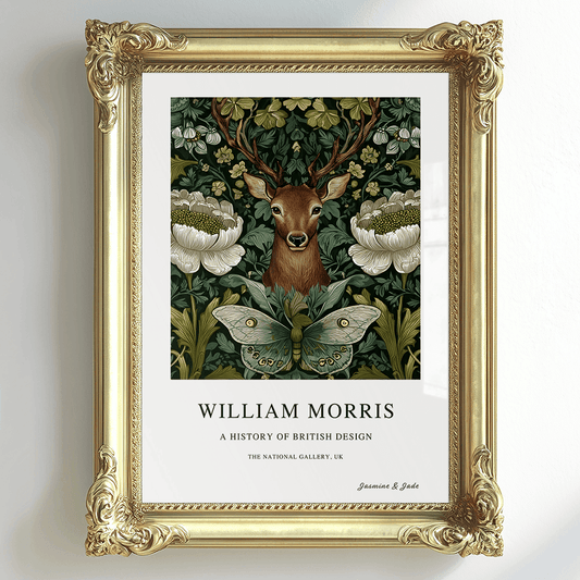 William Morris Inspired, Signed - Floral Deer Print