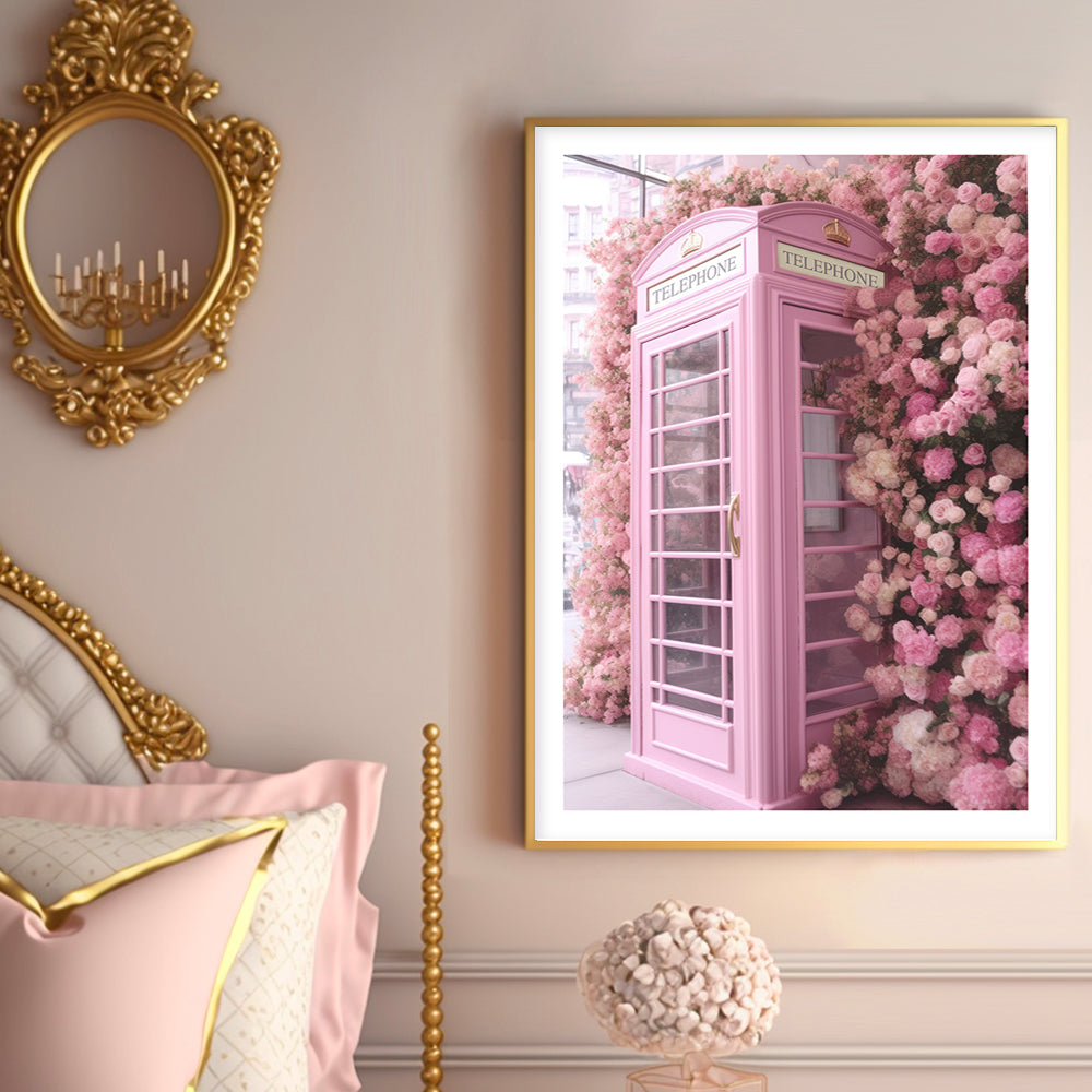 Pink London Phone Box Art Print