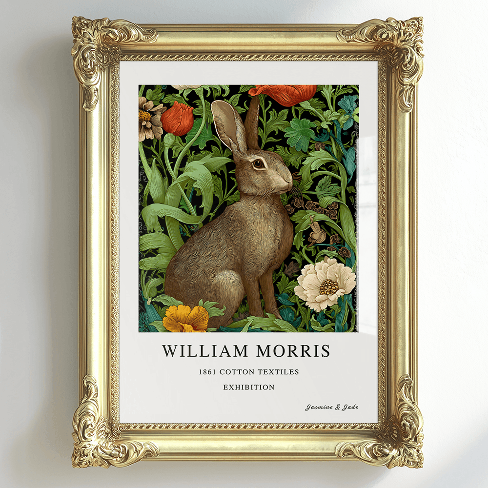 William Morris Inspired, Signed - Floral Rabbit Print