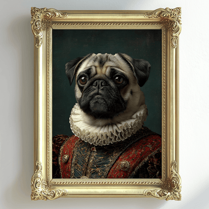 Vintage Pug Dog Portrait – Renaissance Art Print
