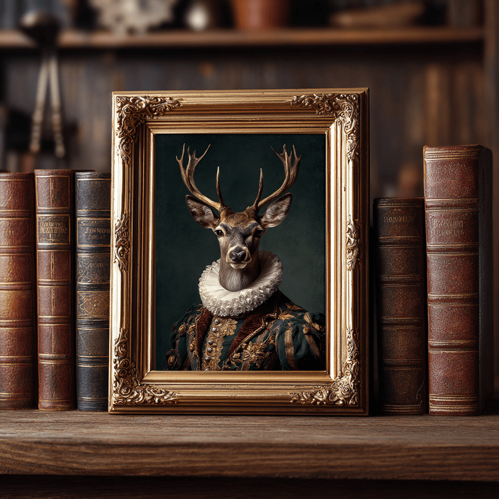 Stag Vintage Portrait – Renaissance Art Print