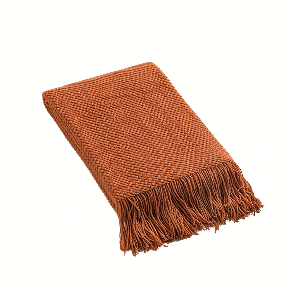 Rust Knitted Throw Blanket with Tassels