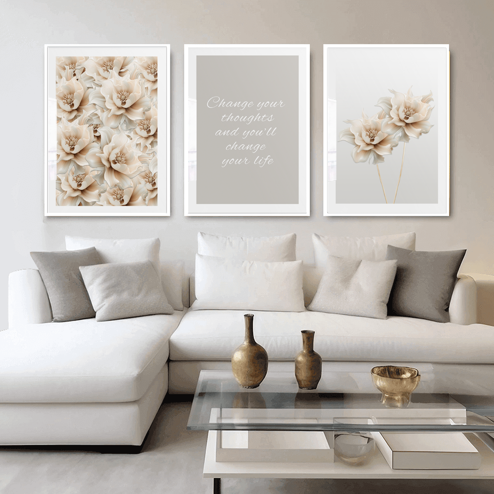 Beige Flowers (B) Art Print