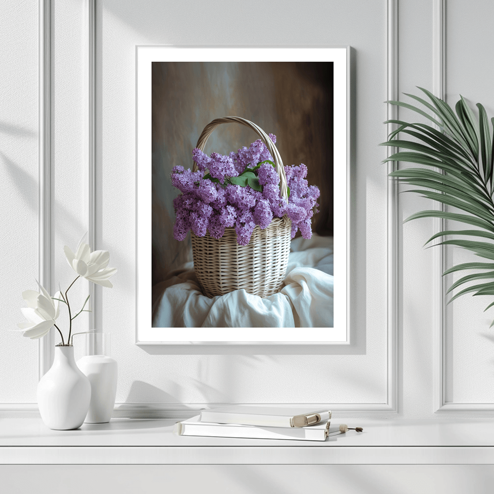 Priontáil Ealaíne Lilac Flower Basket