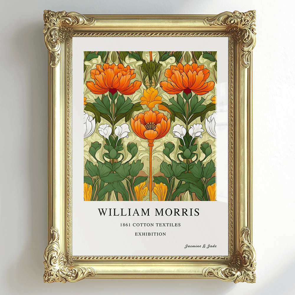 William Morris Inspired, Signed - Orange Flower Print
