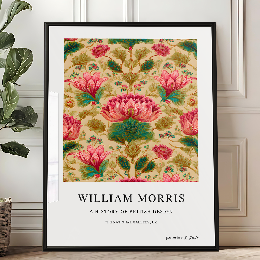 William Morris Inspired, Signed - Pink Flower Print