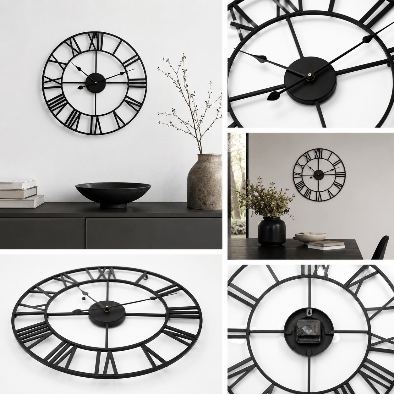 Modern Black Skeleton Wall Clock - 3 Colour Options