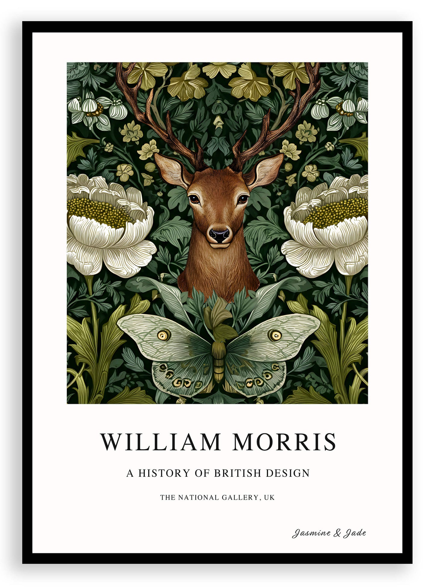 William Morris Inspired, Signed - Floral Deer Print
