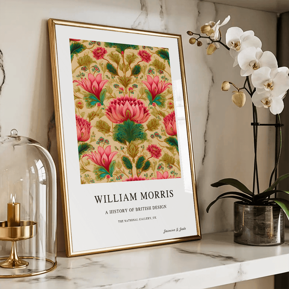 William Morris Inspired, Signed - Pink Flower Print