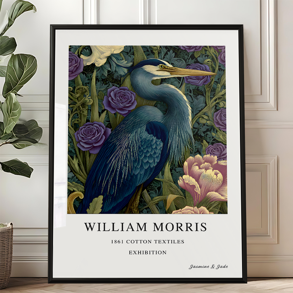 Inspirado en William Morris, firmado - Estampado de cardenal rojo