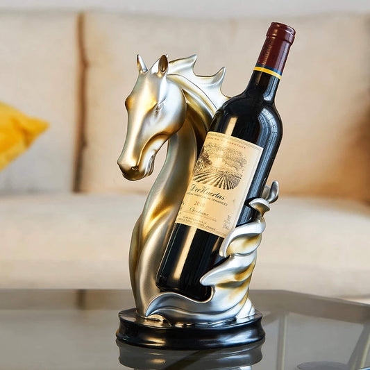 Porte-bouteille de vin cheval doré ou bleu