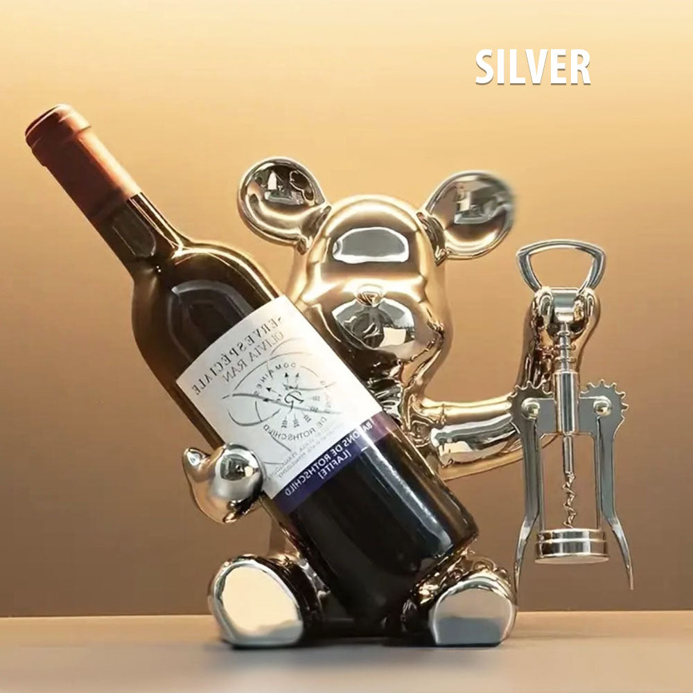 Electroplated Bear Wine Bottle Holder - Silver or Gold