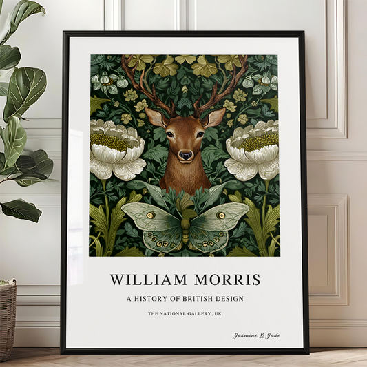 William Morris Inspired, Signed - Floral Deer Print