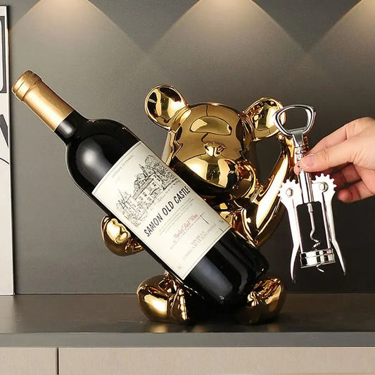 Electroplated Bear Wine Bottle Holder - Silver or Gold