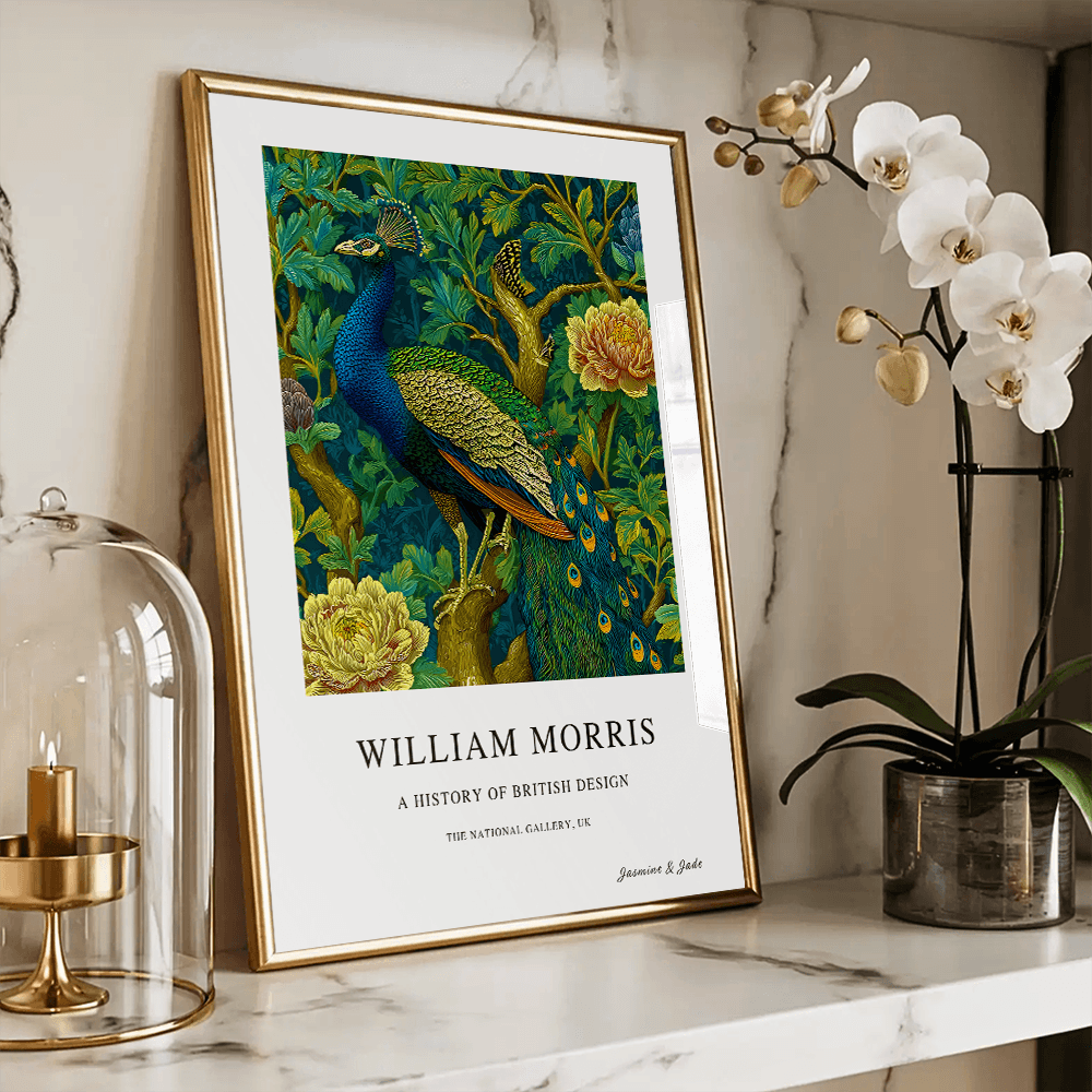 Inspirado en William Morris, Firmado - Estampado de Colibríes