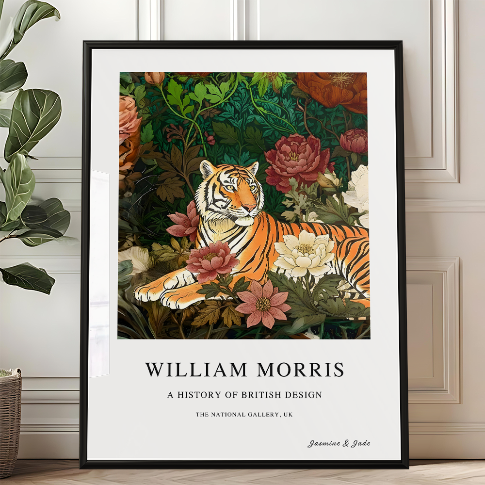Inspirado en William Morris, firmado - Estampado de tigre de Bengala