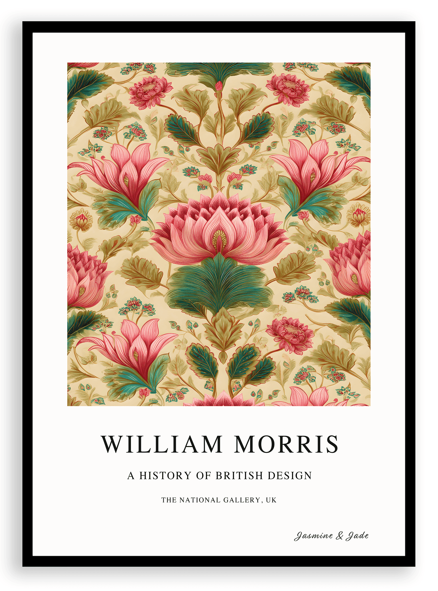 William Morris Inspired, Signed - Pink Flower Print