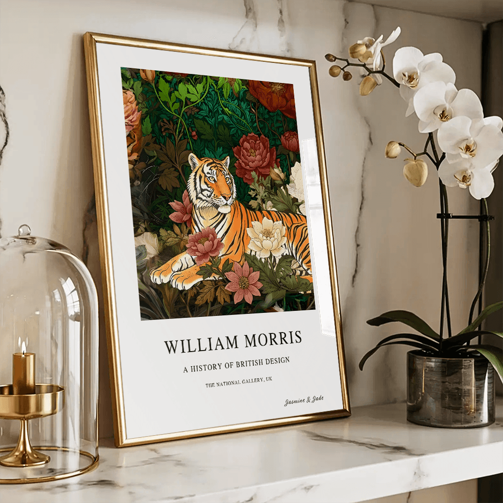 Inspirado en William Morris, firmado - Estampado de tigre de Bengala