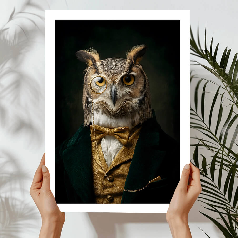 Owl Vintage Portrait – Renaissance Art Print