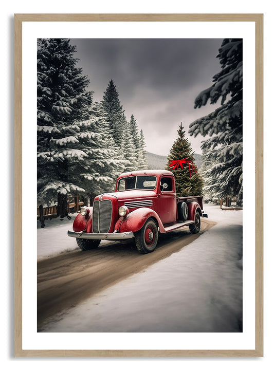 Vintage Kerstauto Print