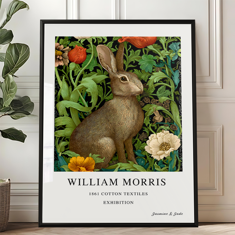 William Morris Inspired, Signed - Floral Rabbit Print