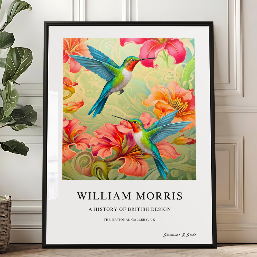 William Morris Inspired, Signed - Hummingbirds Print