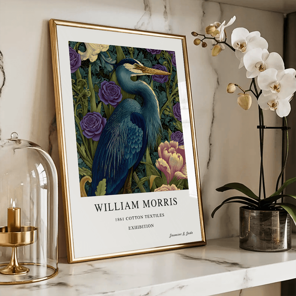Inspirado en William Morris, firmado - Estampado de cardenal rojo