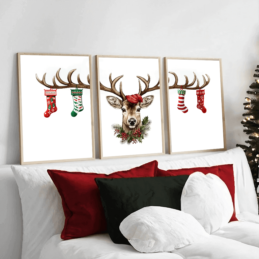 Triptych Christmas Reindeer Print (B)