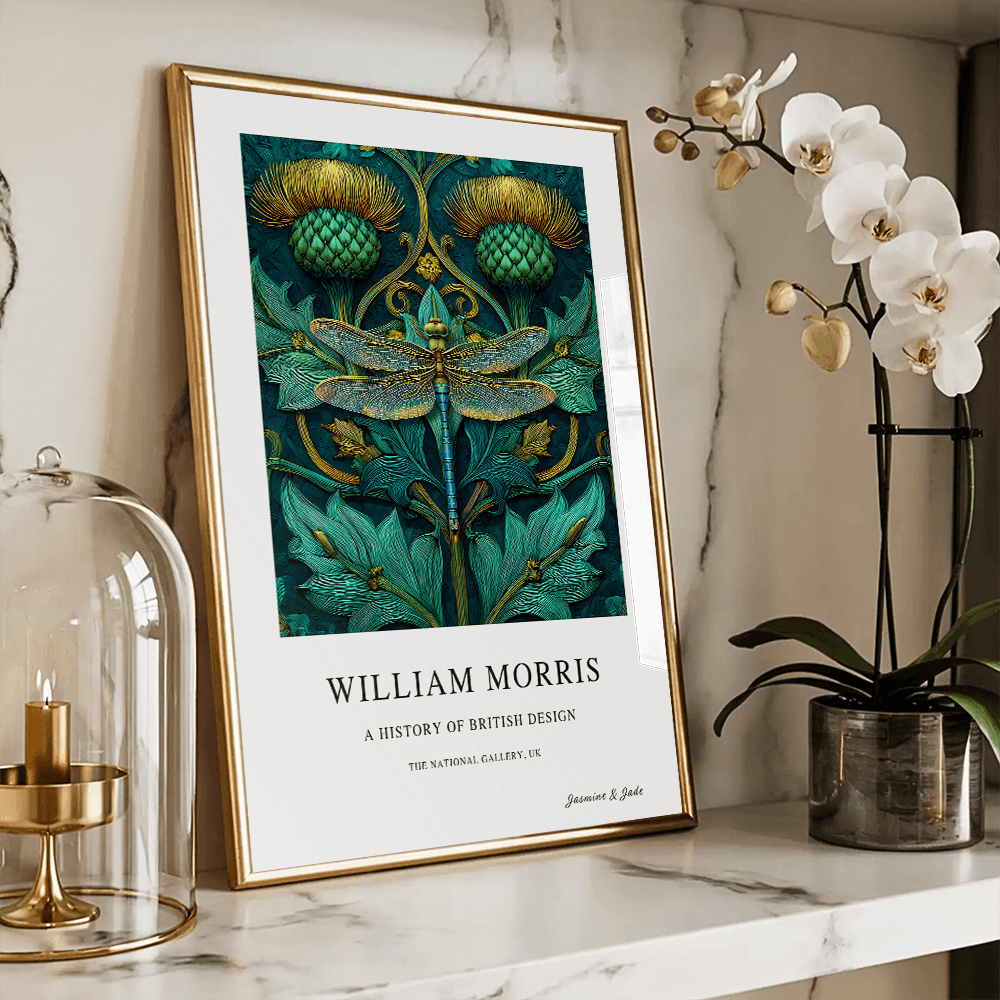 Inspirado en William Morris, Firmado - Estampado de Colibríes