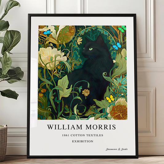 William Morris Inspired, Signed - Black Cat Print