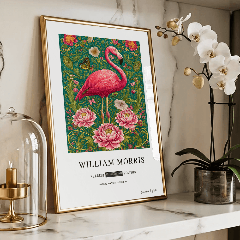 William Morris Inspired, Signed - Pink Flamingo Print