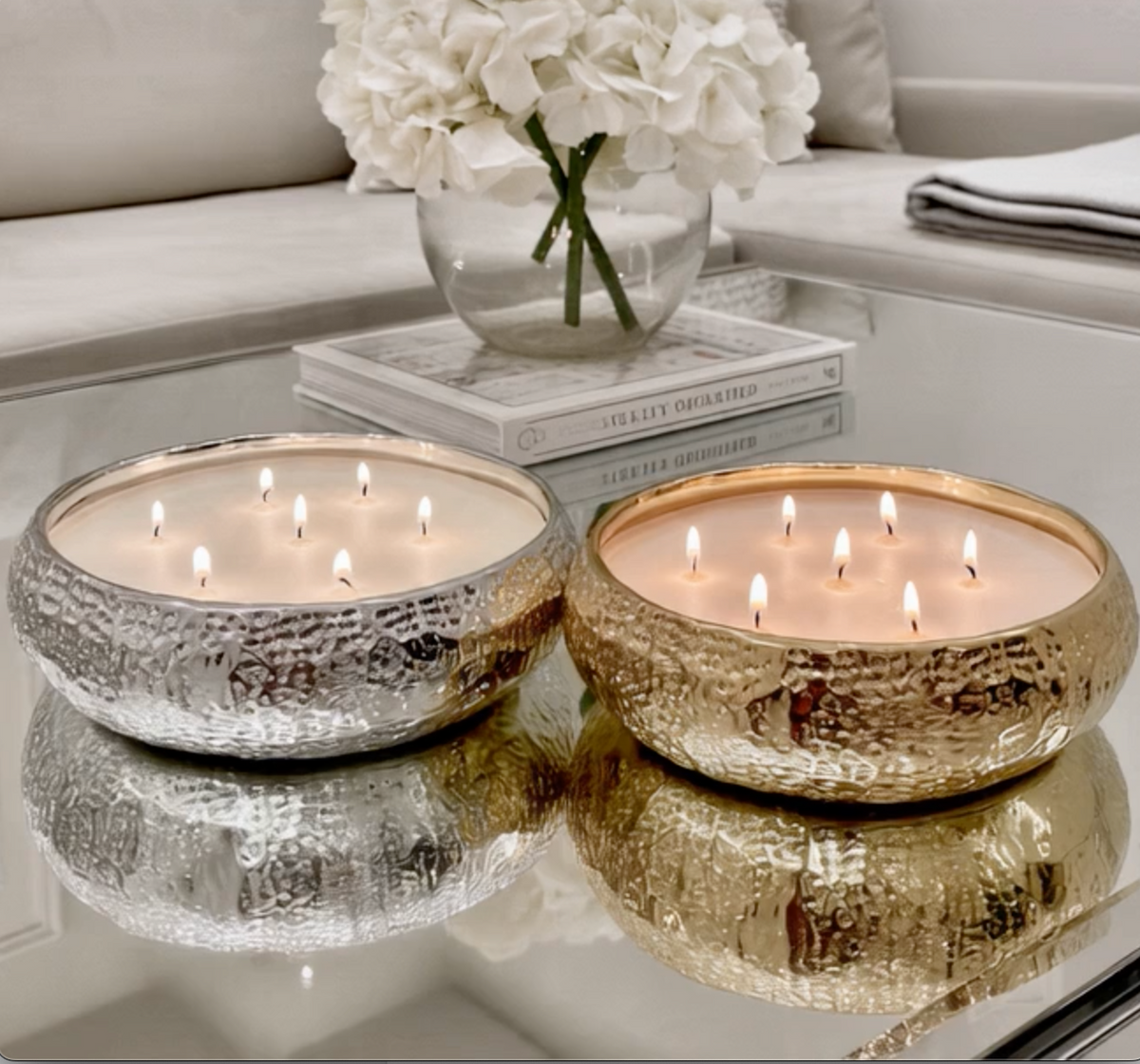 Scented 7 Wick Candle - Gold Hammered Metal - 20cm