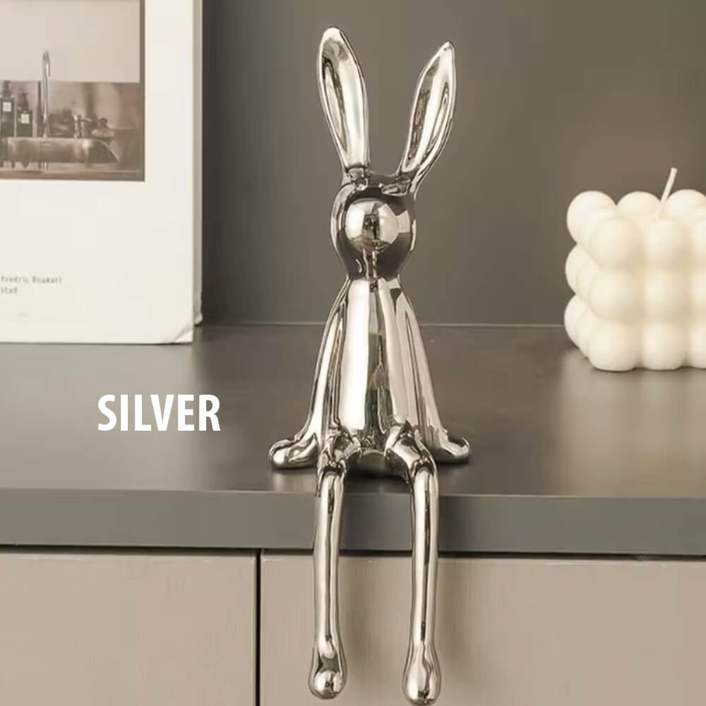 Silver Metallic Rabbit Sculpture