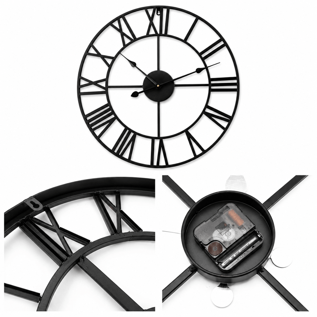 Modern Black Skeleton Wall Clock - 3 Colour Options