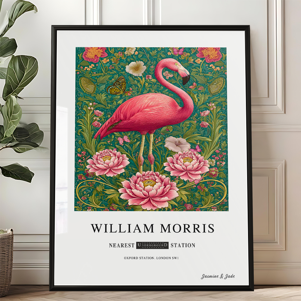 William Morris Inspired, Signed - Pink Flamingo Print
