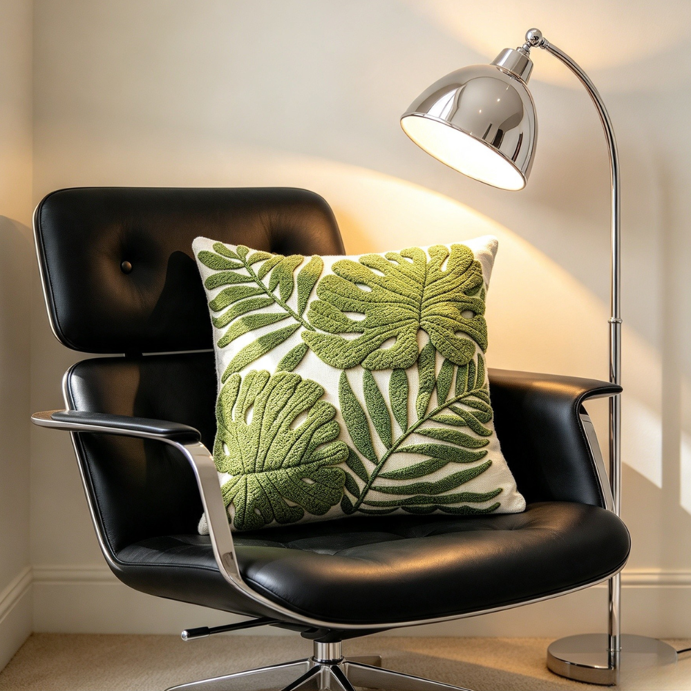 Embroidered Fern Leaf Cushion - 45 x 45cm