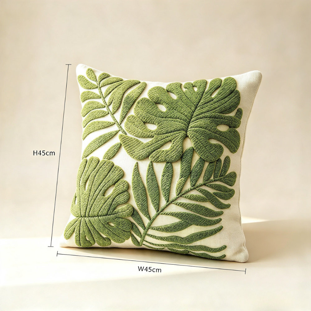 Embroidered Fern Leaf Cushion - 45 x 45cm