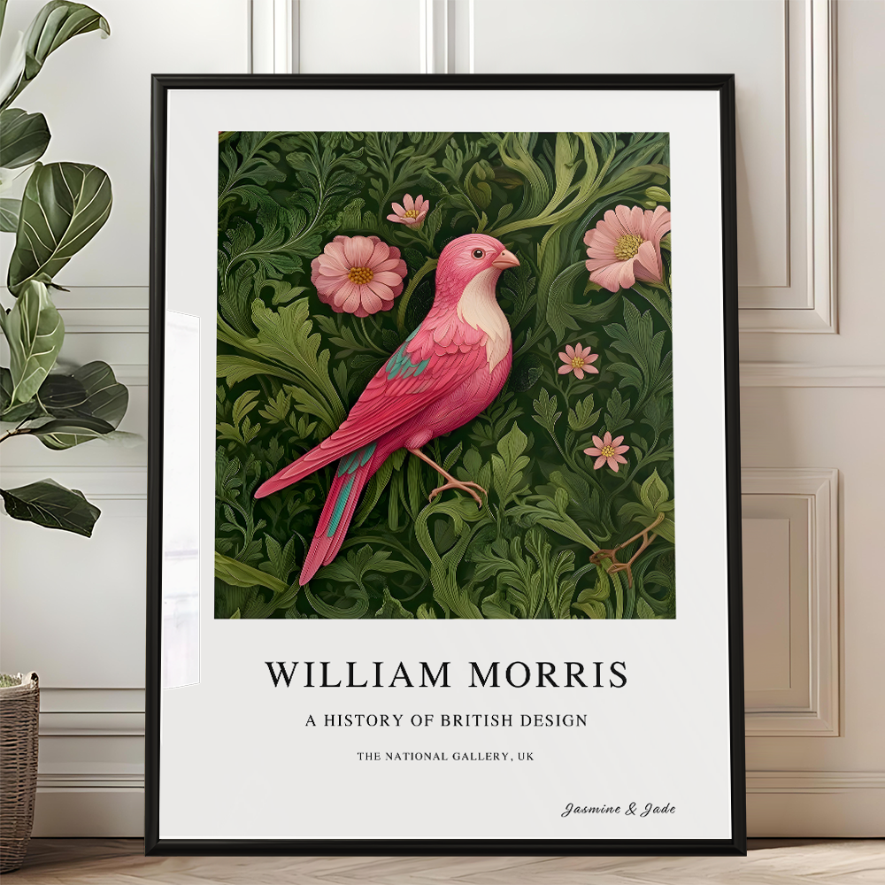William Morris Inspired, Signed - Pink Bird Print