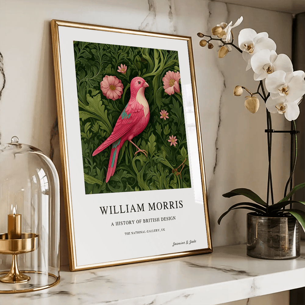 William Morris Inspired, Signed - Pink Bird Print