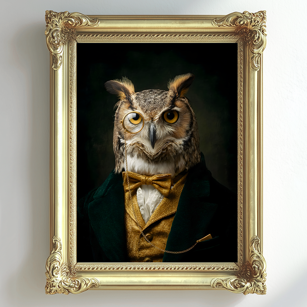 Owl Vintage Portrait – Renaissance Art Print