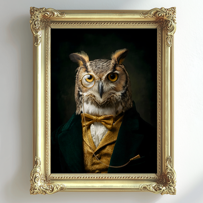 Owl Vintage Portrait – Renaissance Art Print