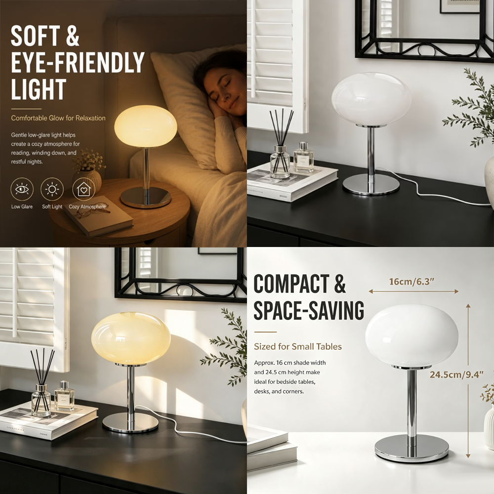 Retro Orb Glass Table Lamp - 4 Colours - USB