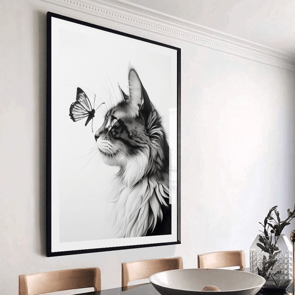 Katze und Schmetterling Kunstdruck