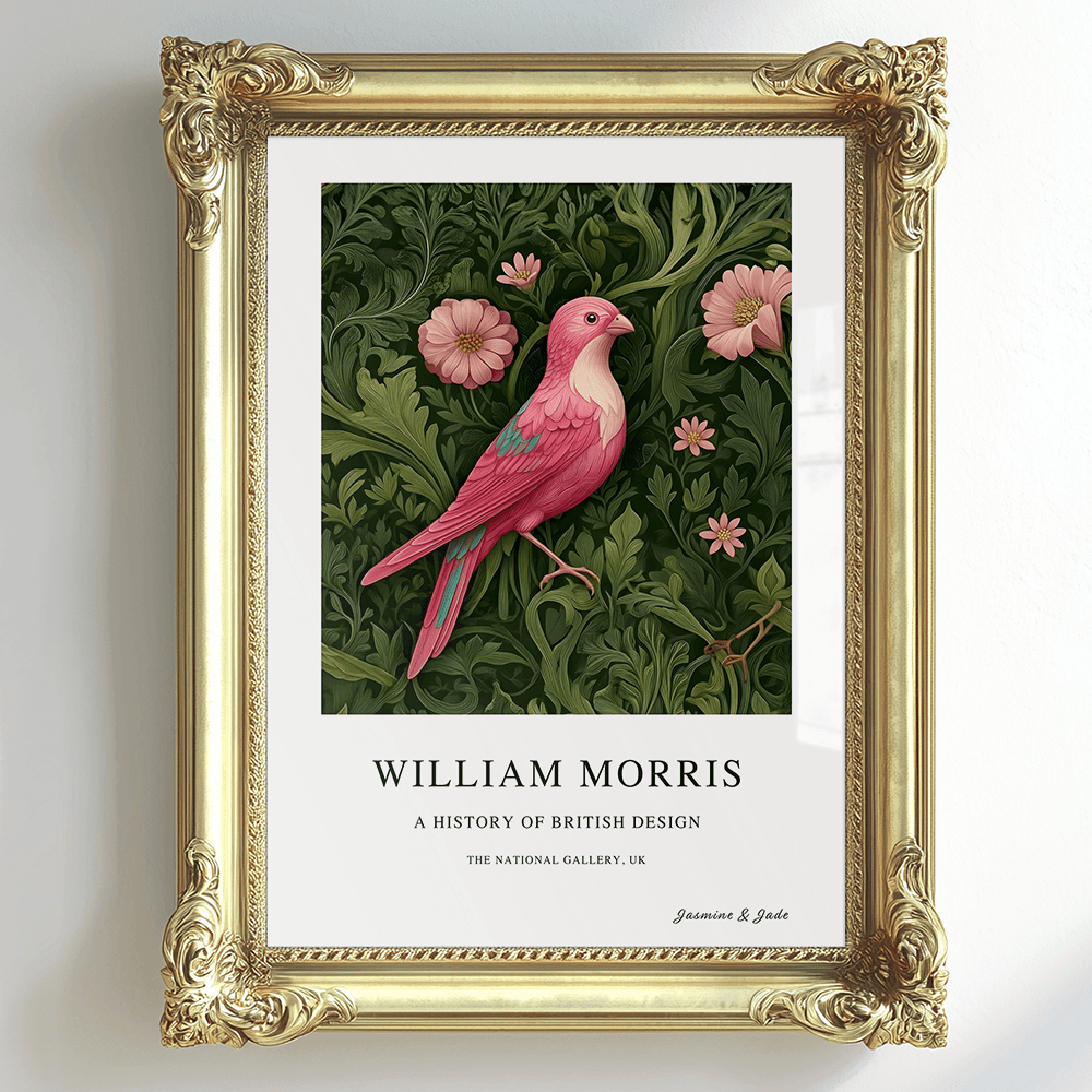 William Morris Inspired, Signed - Pink Bird Print