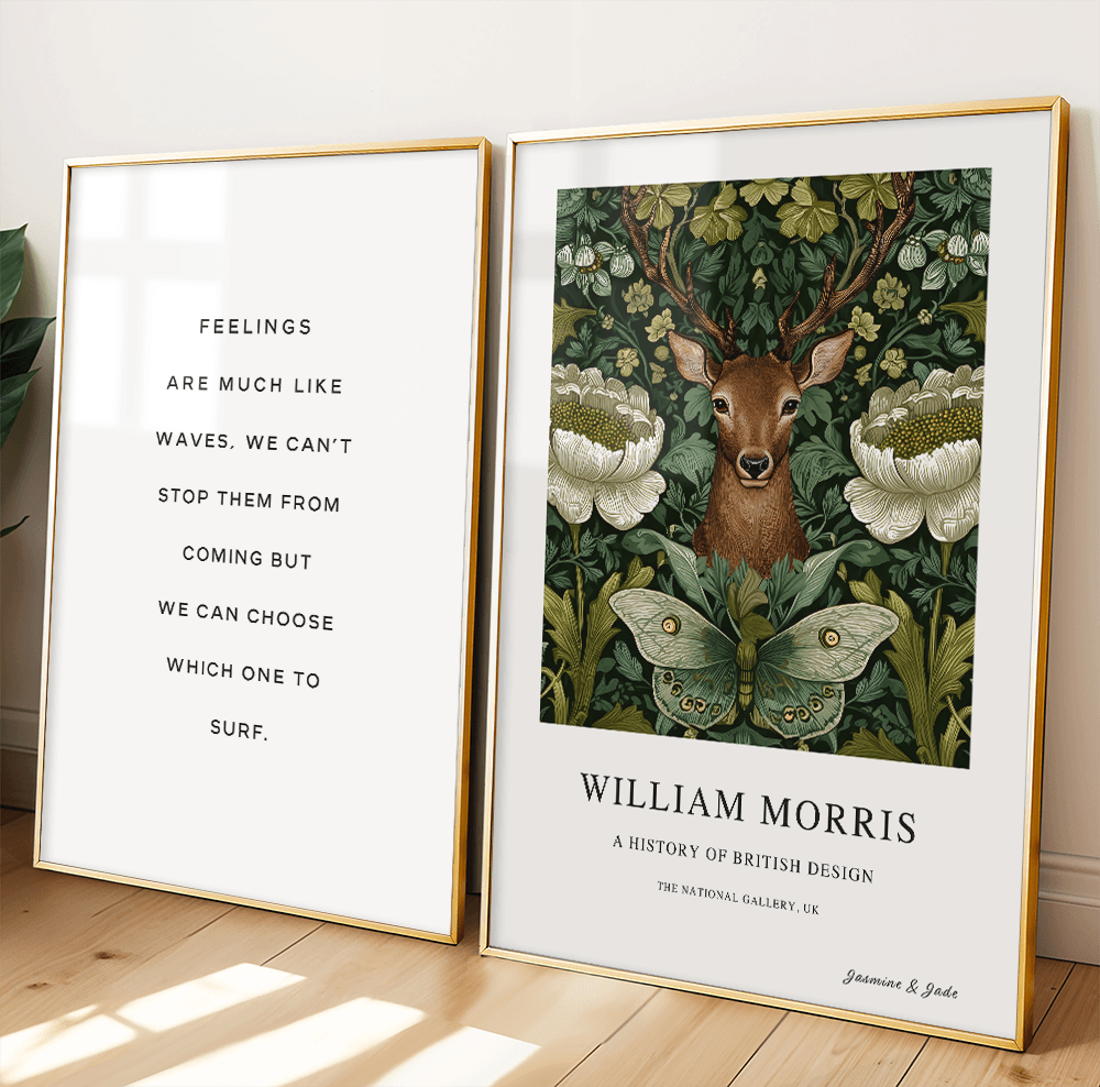William Morris Inspired, Signed - Floral Deer Print